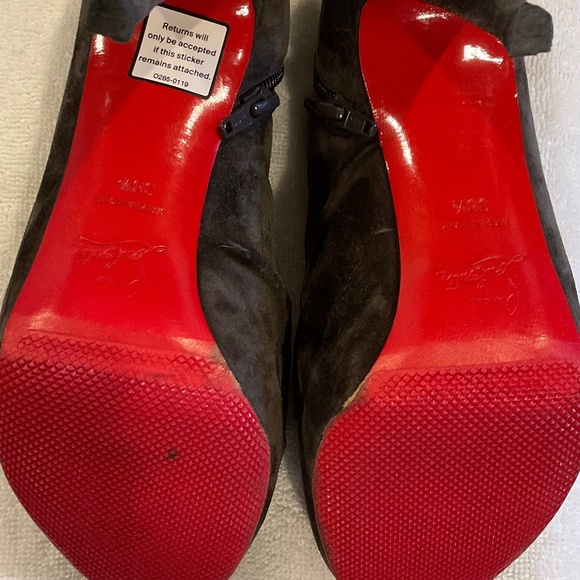 🔥 CHRISTIAN LOUBOUTIN - RED BOTTOM black Suede Treopli 120 Peep Toe Booties🔥 - Picture 10 of 10